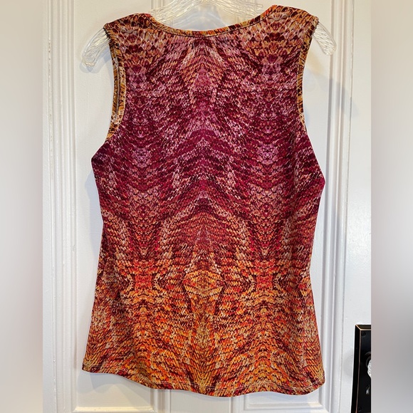 Liz Claiborne Red and Orange Print Scoop Neck Tank Top Blouse - Size M - Picture 2 of 3
